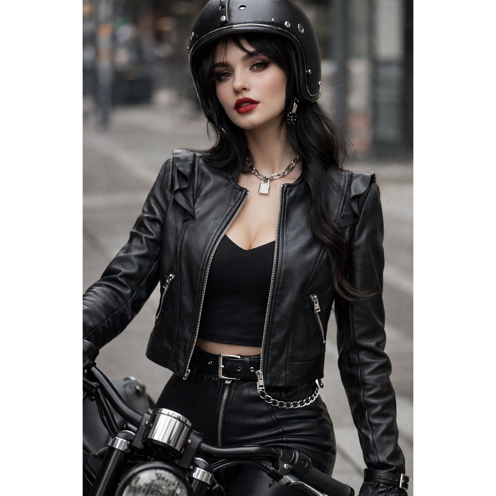 Zara TRF Whimsgoth Faux Leather Jacket‎ Biker Moto Streetwear Grunge Black XS